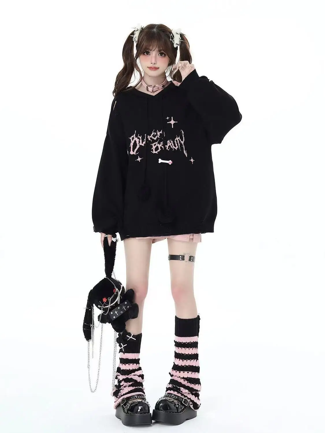 Y2k Aesthetic Women Knitting Striped Hollow Warmer Socks Gothic Lolita Punk Foot Socks Leg Warmers Stockings Harajuku Long Socks