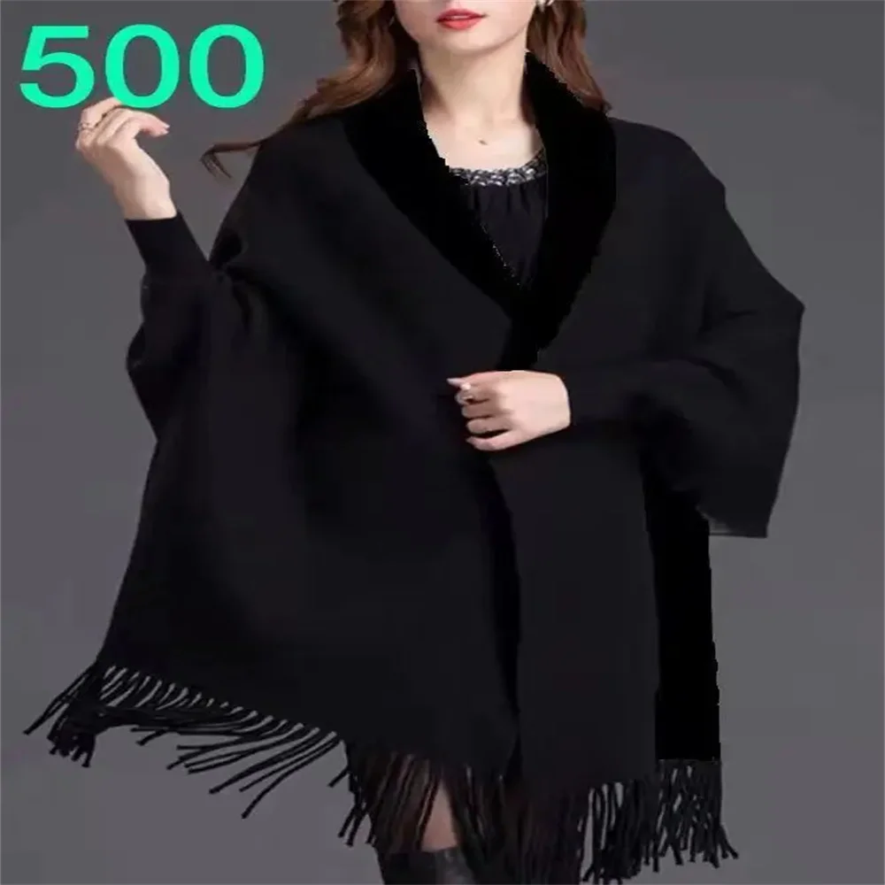 

2024 New Solid Outer Knits Autumn Streetwear Cloak Loose Cape Winter Knitted Poncho Women Cardigan Knitwear Tassel Shawl Coat