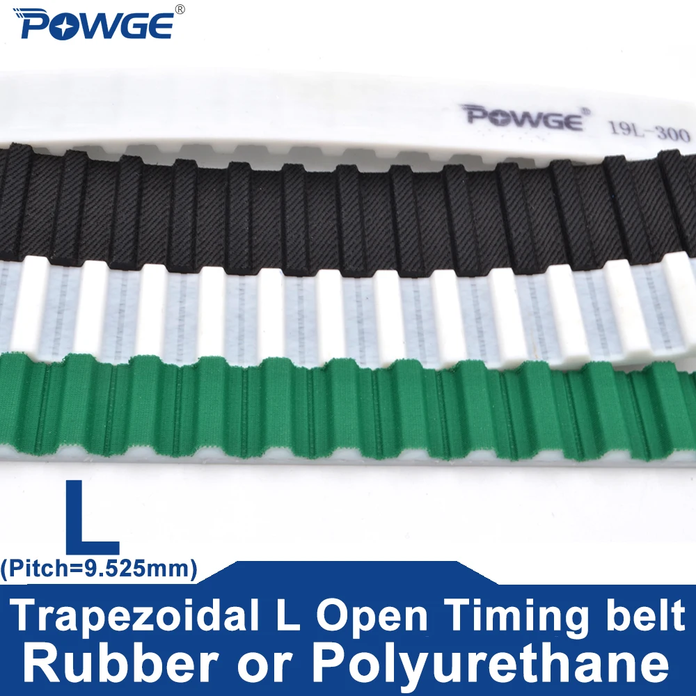 POWGE Trapezoidal L Open timing belt width 10-50mm Rubber Neoprene fiberglass PU Polyurethane stee core width L Belt Pulley