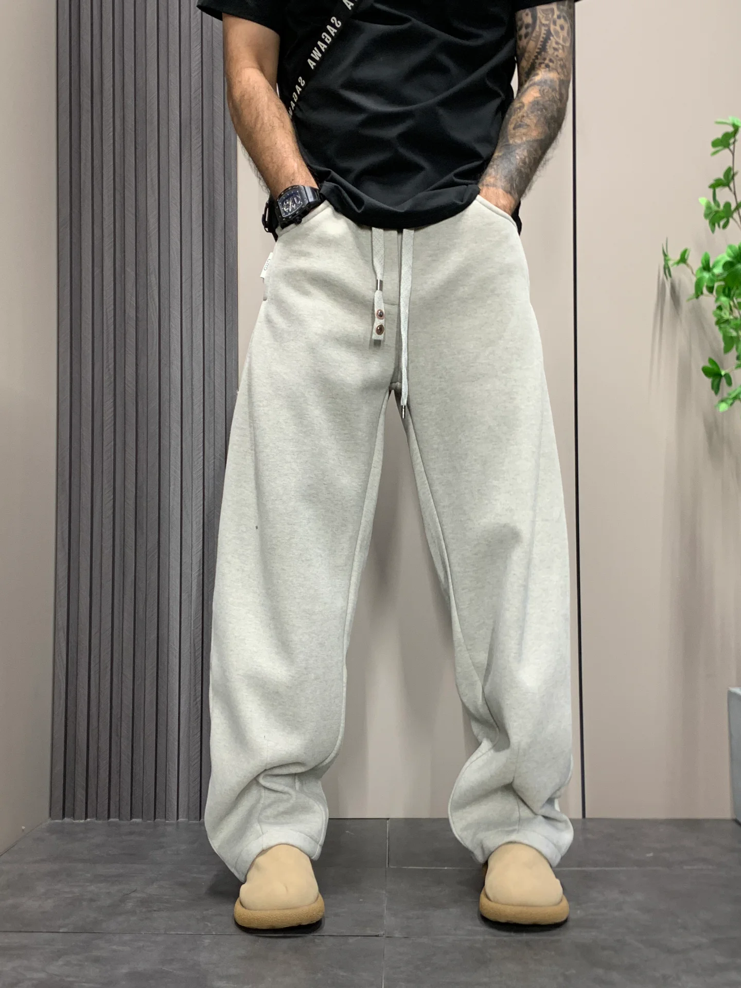 

Thiened Fce Men's Casual Pants Straight Leg Wide Leg Sports Sweatpants All-Match Casual Long Pants Autumn Winter