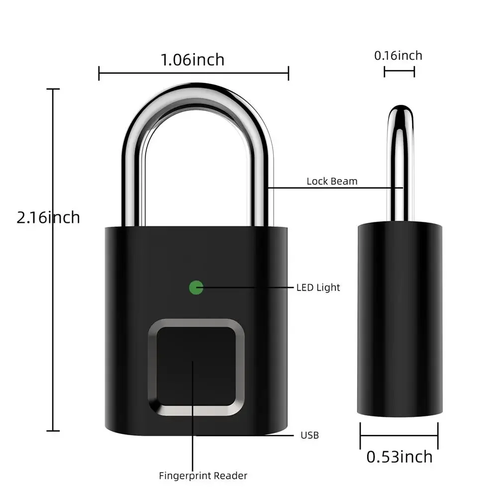 Kłódka na odcisk palca biometryczny metalowy bezkluczykowy zamek USB do ładowania na bagaż regał walizka na plecak drzwi rowerowe