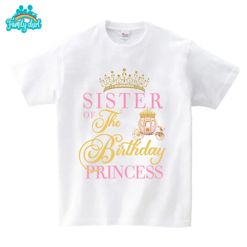 Princesses T Shirt Family Gift Birthday Shirt Carriage Crown Party Custom Name TShirt Girls Children Clothes Daddy Mommy Outfits