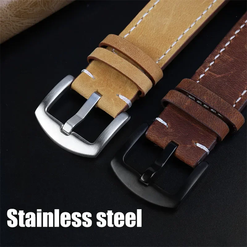 20mm 22mm 24mm Genuine Leather Strap Men Retro Nubuck Cowhide Watch Band Bracelet for Seiko Omega MoonSwatch Watch Accessories