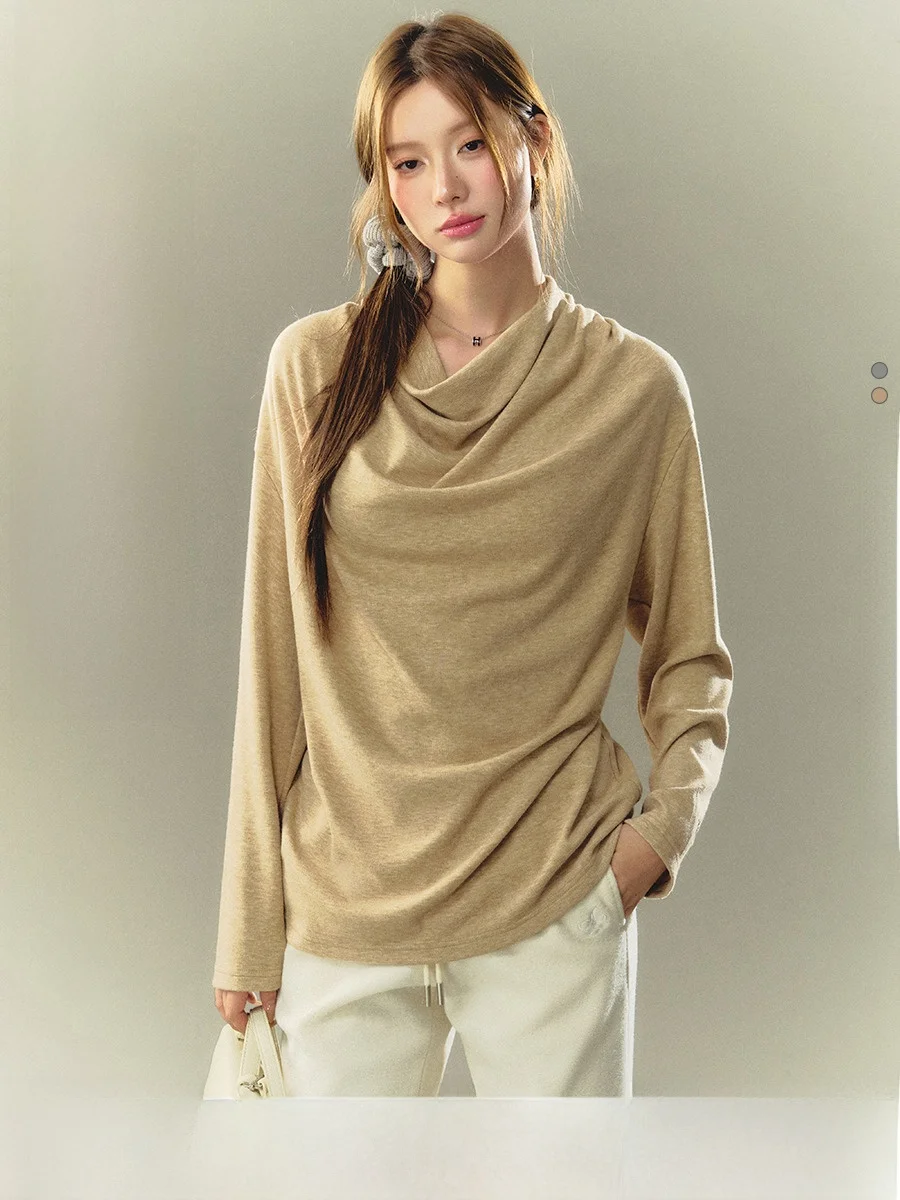 

Свободная длинная футболка Sve с воротником Ele Sta, осенне-зимний женский модный повседневный топ базового цвета