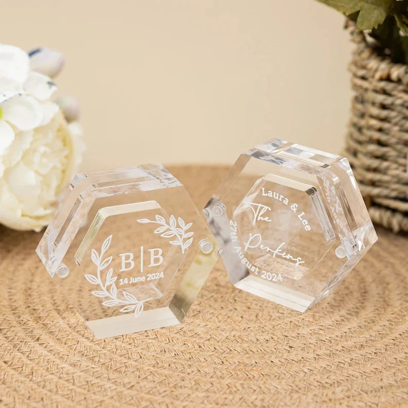 Custom Hexagonal Transparent Acrylic Ring Box Wedding Engagement Proposal Clear Acrylic Ring Jewelry Storage Box
