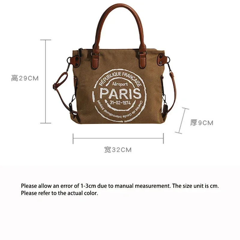 Large Women Stylish Crossbody Bag Retro Canvas Tote Bag  Adjustable Shoulder Strap Vintage Paris Stamp Print Purses and Handbags