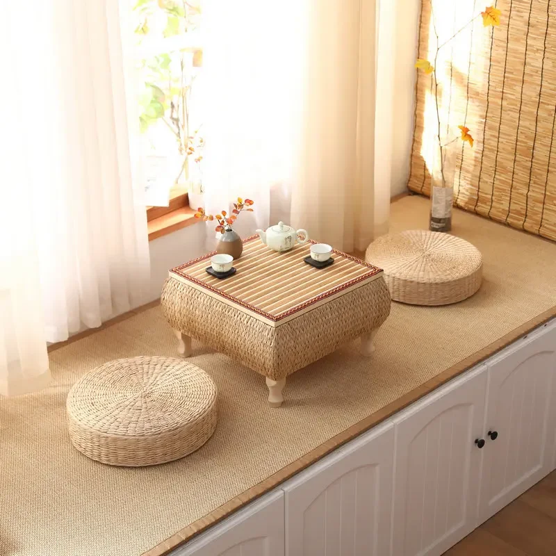 Rattan  Balcony Bay Window Small End Table Low Table Coffee Table Bedroom Floor Square  Futon Cushion