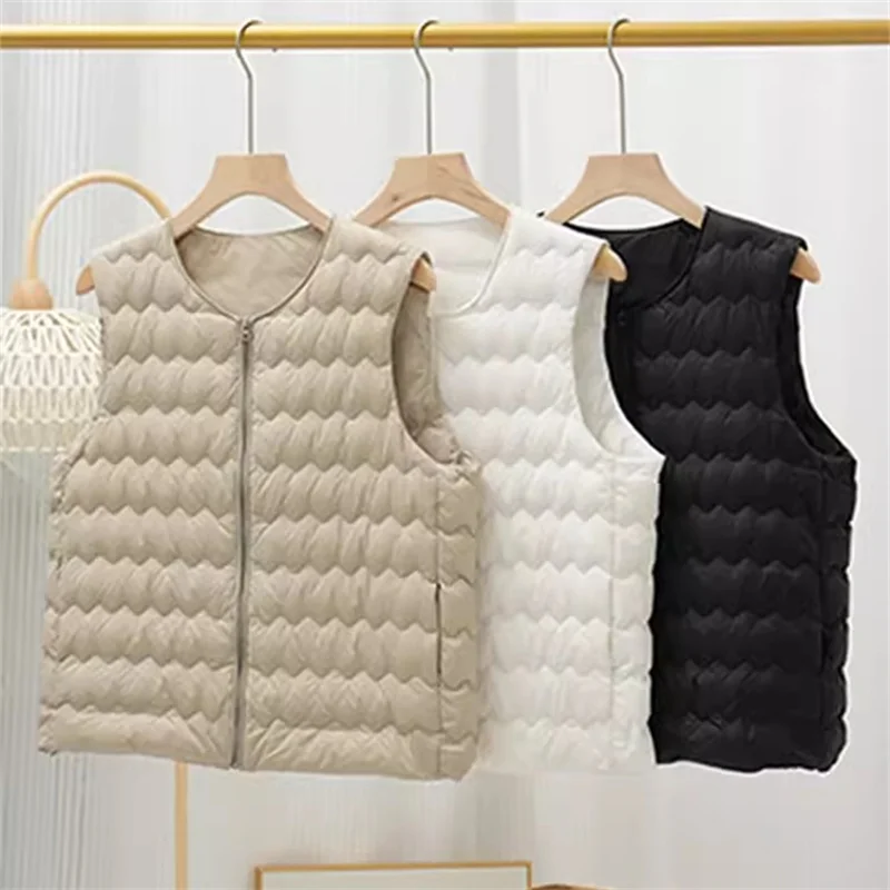 

Women Down Waistcoat Jacket Autumn Winter Ultra Light Thin White Duck Down Vest Coat Female Sleeveless Short Warm Tank Parkas