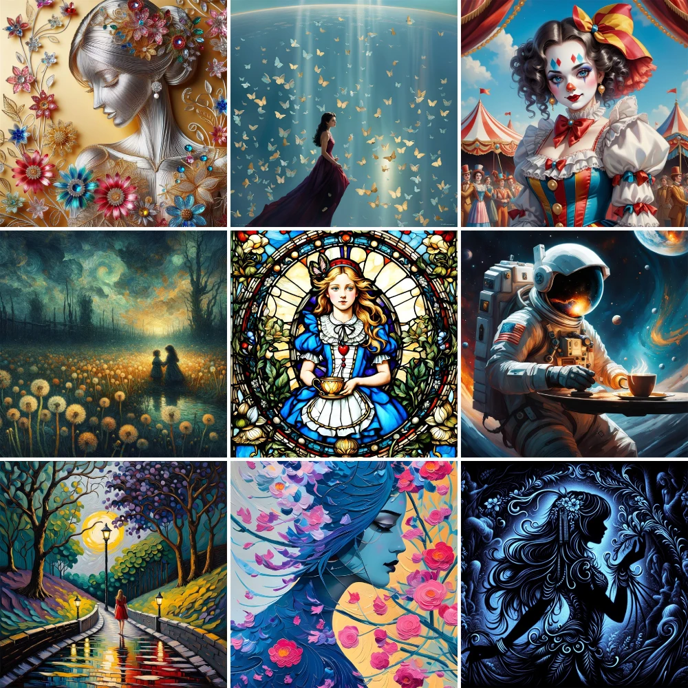 Fantasy Figure Scenery Printed Canvas Cross Stitch Kit DIY Embroidery Needlework Handiwork Craft Knitting Different Magic Floss