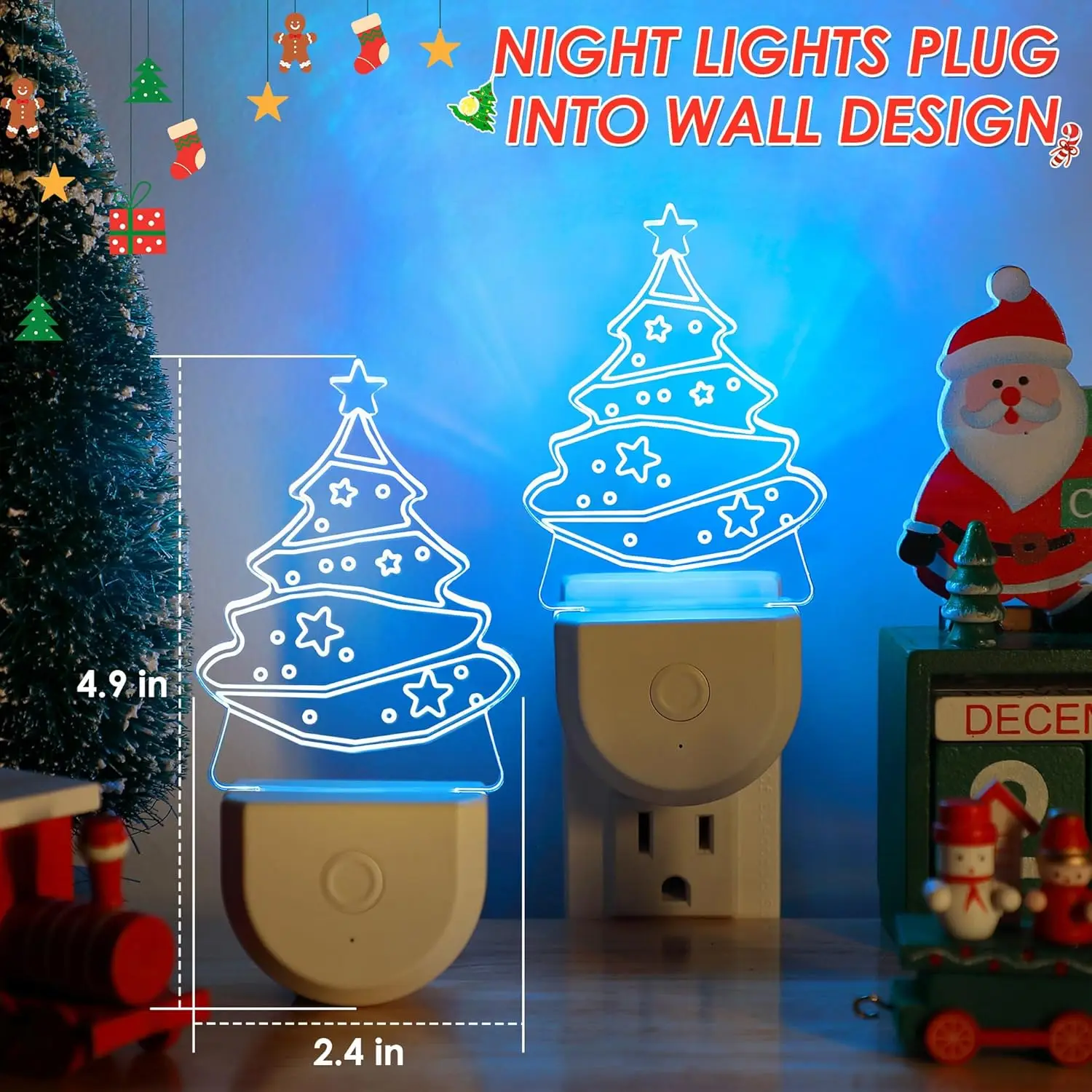 Christmas Tree Night Light, 6 Color LED Vintage Christmas Night Light Dusk to Dawn, Night Lights Plug Into Wall for Bedroom Bath