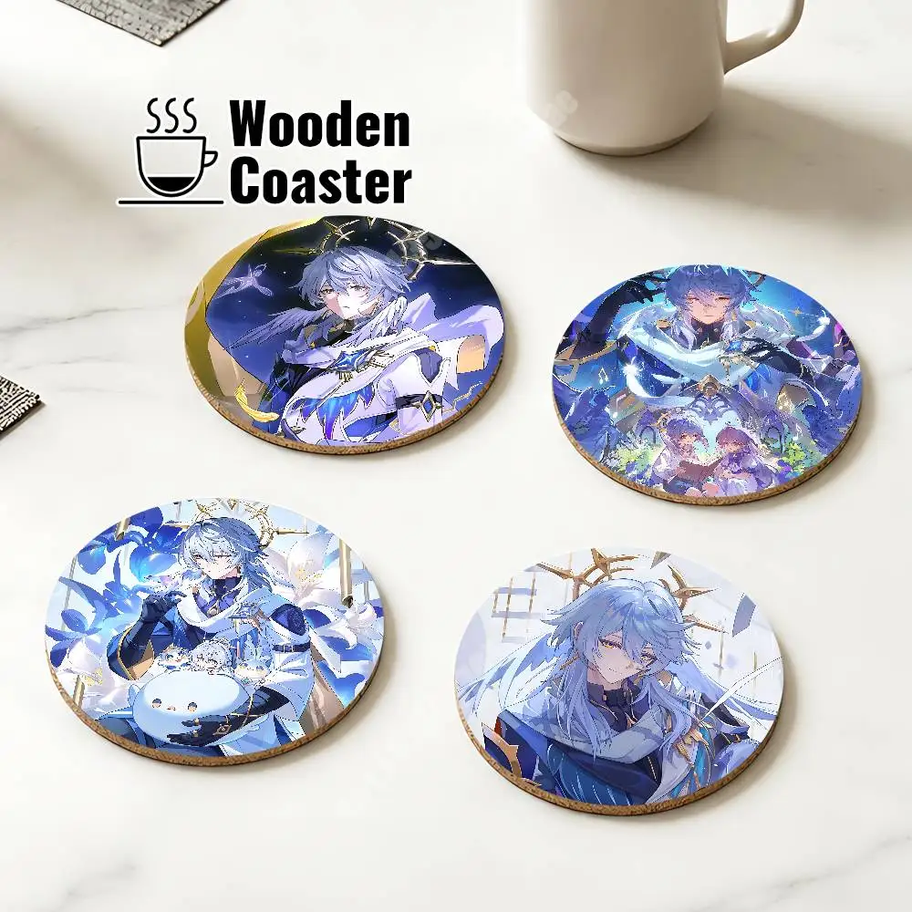 Sunday Robin Honkai Star Rail Wooden Cup Mat Espresso Whiskey Soda Water Coaster for Dessert Store