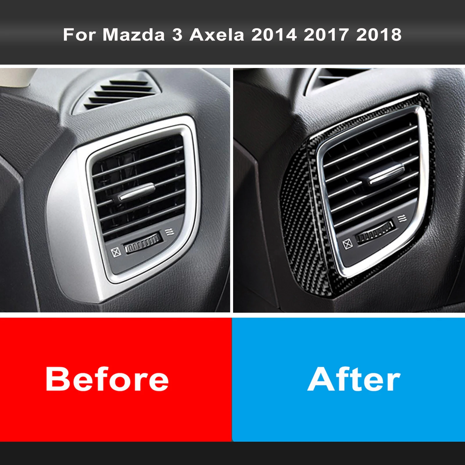 Real Carbon Fiber For Mazda 3 Axela 2014 2015 2016 2017 2018 LHD RHD Car Center Console Side Air Outlet Accessories Sticker