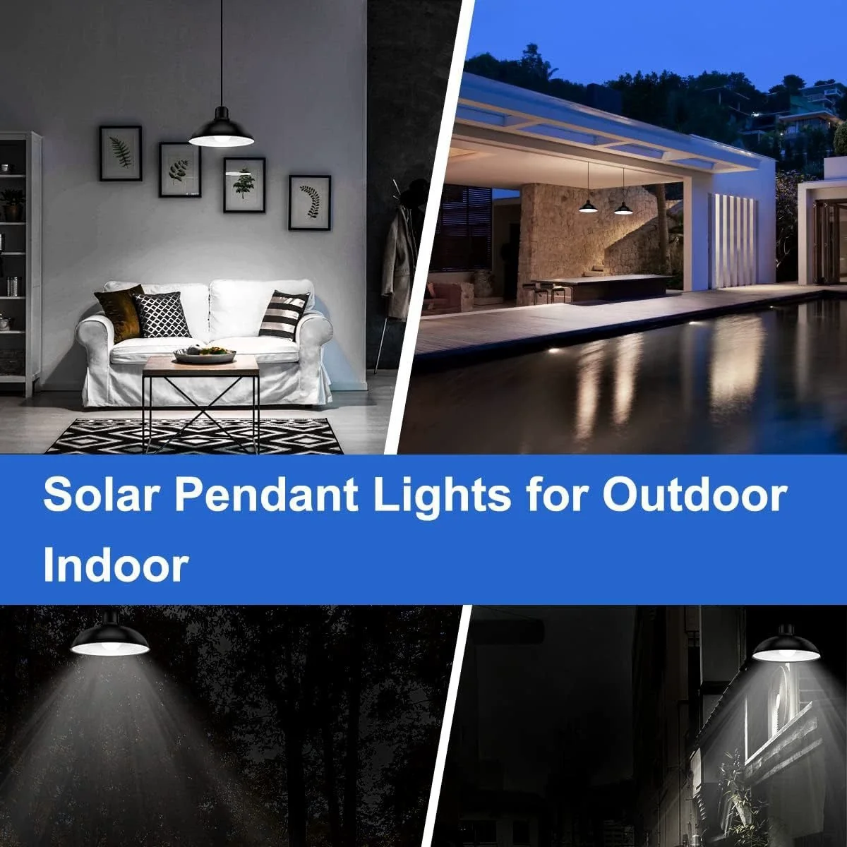 Solar Pendant Light Outdoor Waterproof LED Lamp Double-head Chandelier Decorations with Remote Control for Indoor Shed Barn Room