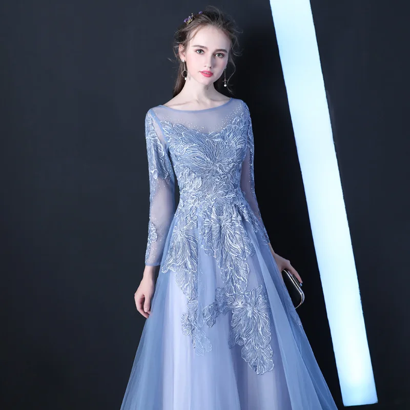 

Ele Long Blue Evening Dr Women's Par Gown Autumn Winter Formal Ball Slim Fit Classy Cotail Dr Chinese Sle