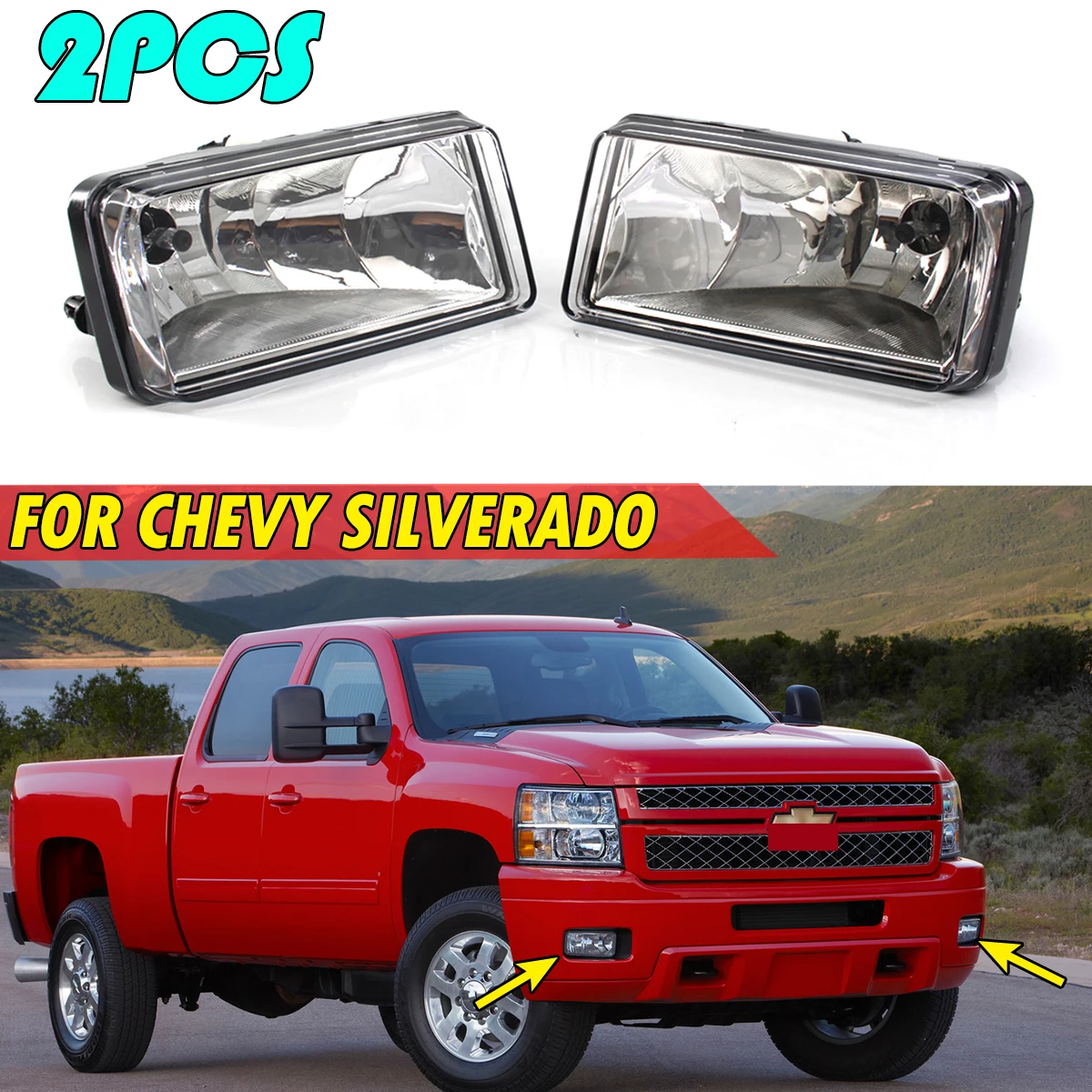 1Pair Front Bumper Fog Light Driving Light Lamp For Chevy Silverado 2500HD 3500HD Tahoe Suburban 1500 2500 Avalanche 2007-2013