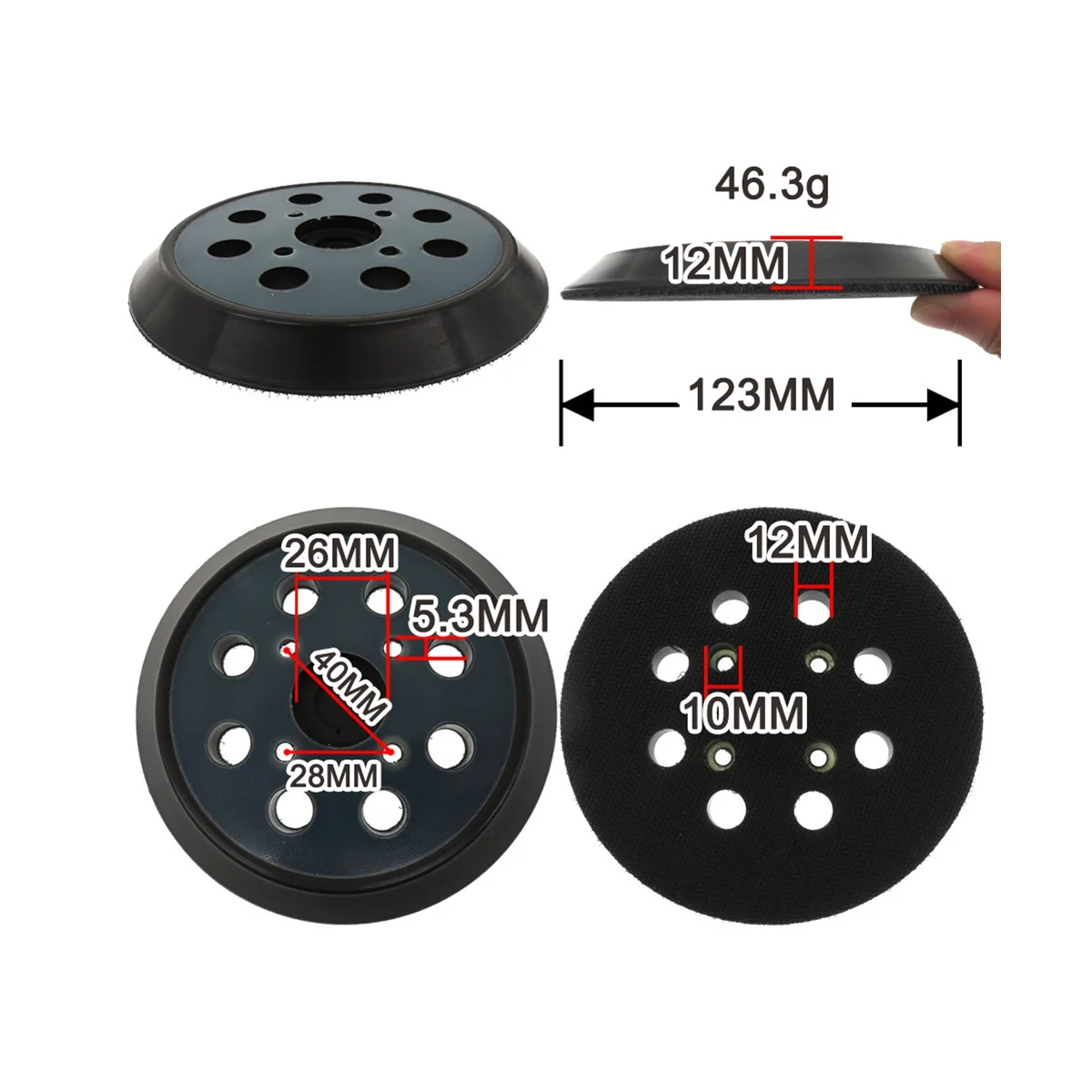 2 قطعة ساندر استبدال الوسادة ل ، 8 ثقوب 5 في الرملي أقراص هوك وحلقة ، الرملي أقراص الرملي وسادة المسار ساندر