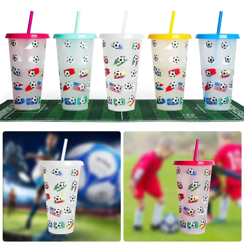 Soccer Decorations Color Changing Cups with Lids and Straws Reusable Plastic Cups Drinking Cup For Party Favors