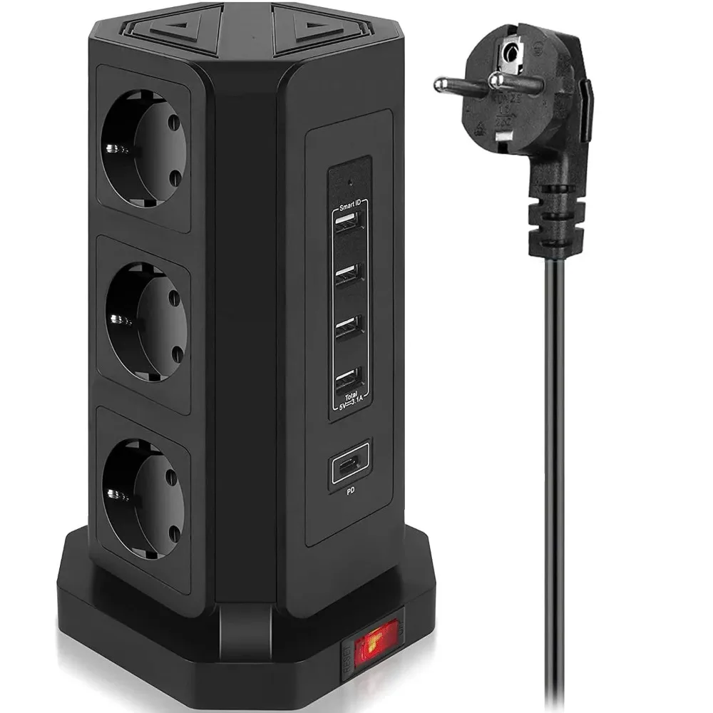 Melery Europe Schuko Surge Protection Power Strip Extension Socket with USB Type-C Port,Plug for Home Office Computer Laptop