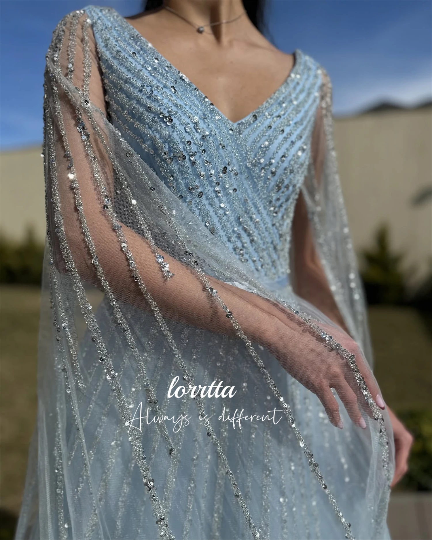 Lorrtta-Robe de Soirée en Tissu Brcorporelle Ligne A, Luxueuse, Châle Formel, Col en V, pour les Occasions Spéciales, Bal Personnalisé