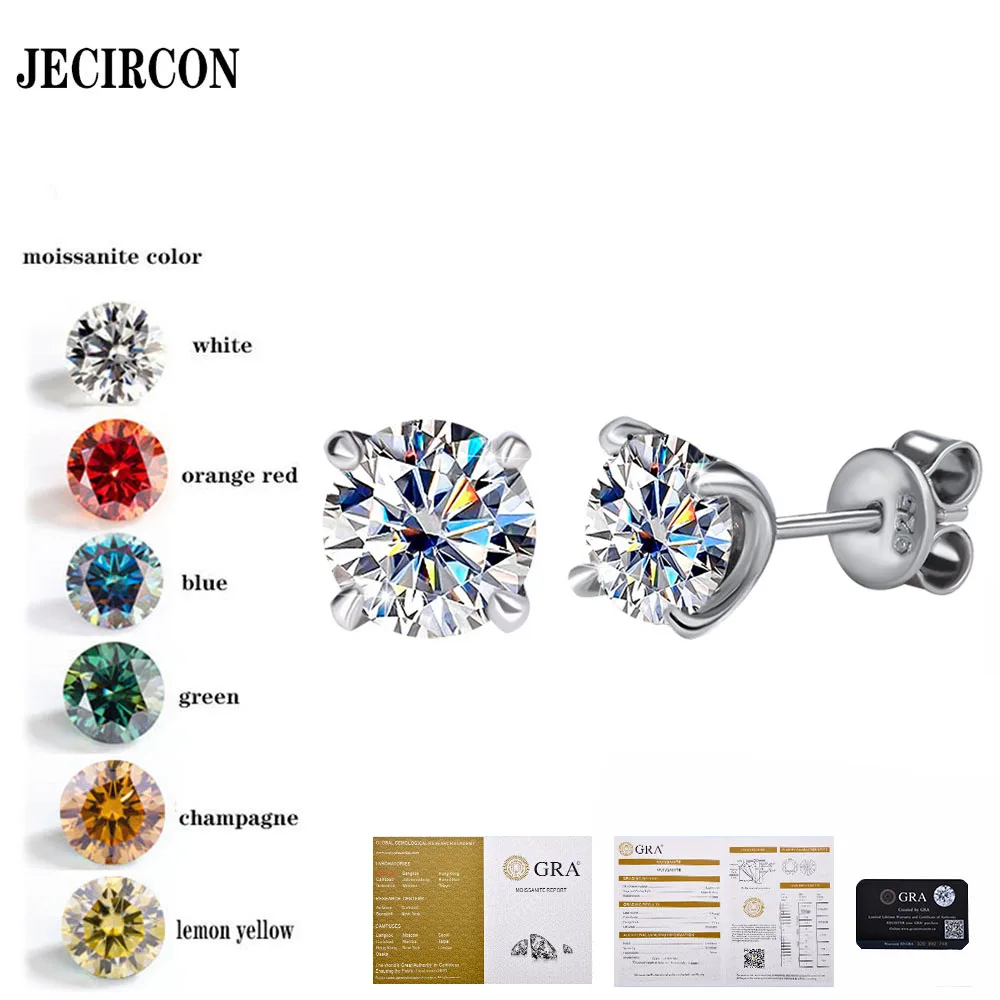 

JECIRCON 925 Sterling Silver Moissanite Stud Earrings for Women Simple 4-claw Diamond Fashion Jewelry Direct Selling Wholesale