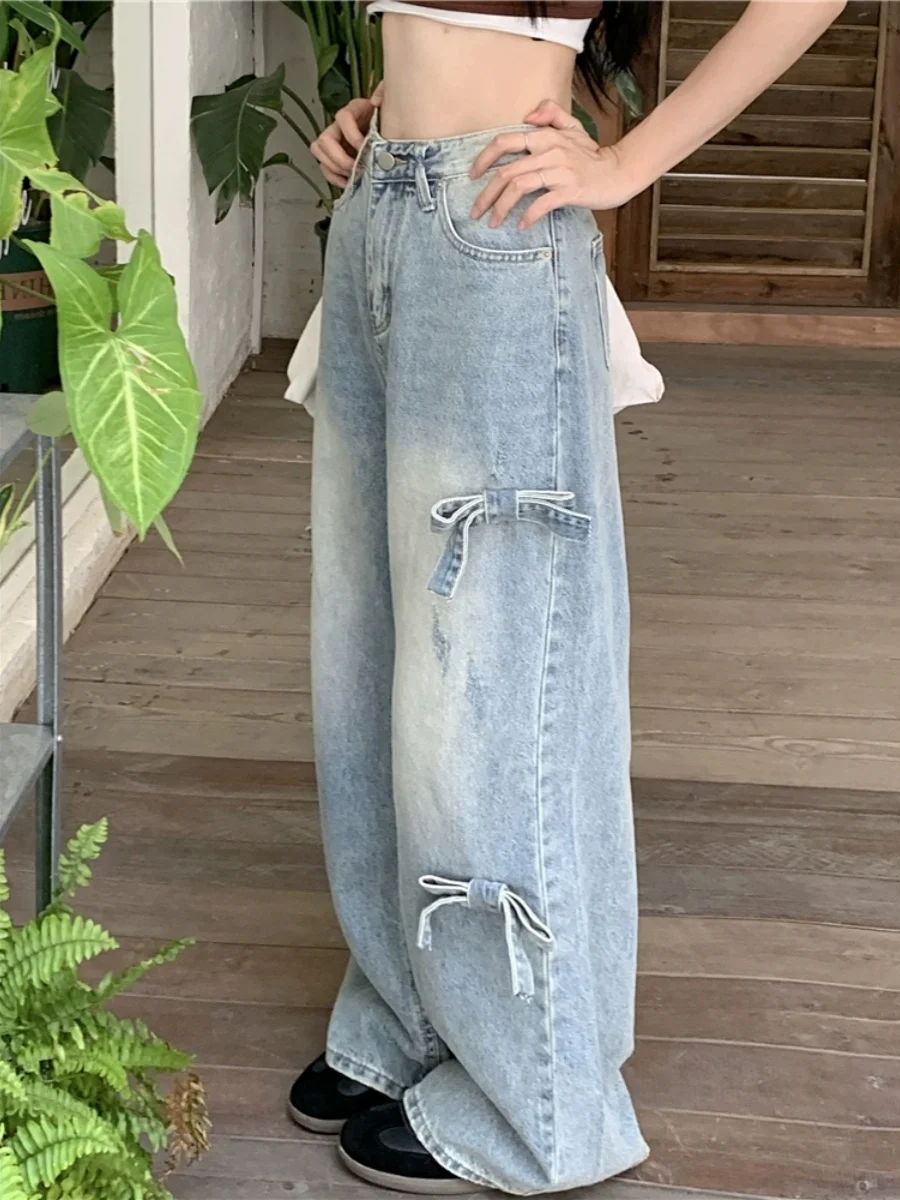 

Women Blue Baggy Jeans Vintage Cowboy Pants Harajuku Aesthetic Streetwear Denim Trousers Y2k Trashy Japanese 2000s Style Clothes