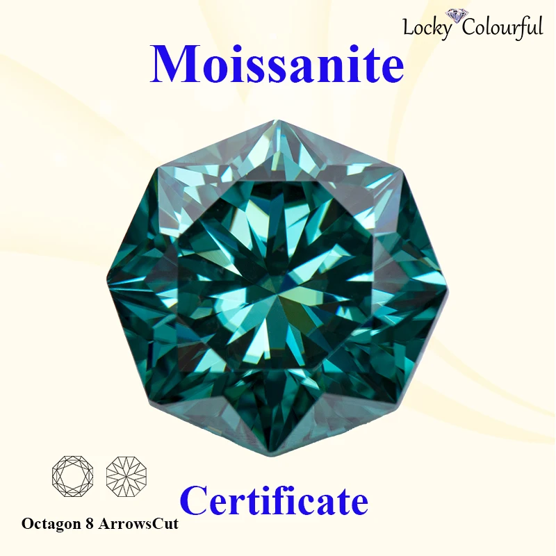 

Moissanite Primary Emerald Green Color Octagon 8 Arrows Shape Charms Beads for DIY Jewelry Making Materials with GRA Certificate