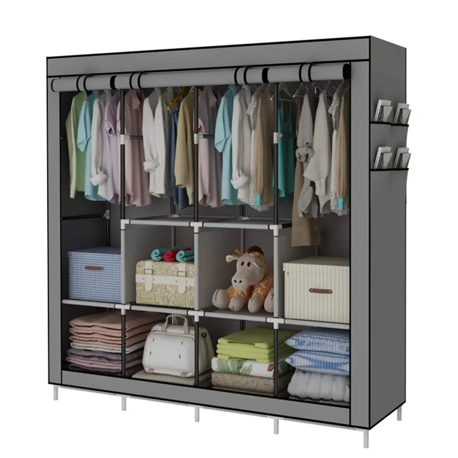 

Portable Wardrobe Clothing Wardrobe Shelves Clothes Storage Organiser with 4 Hanging Rail,Grey