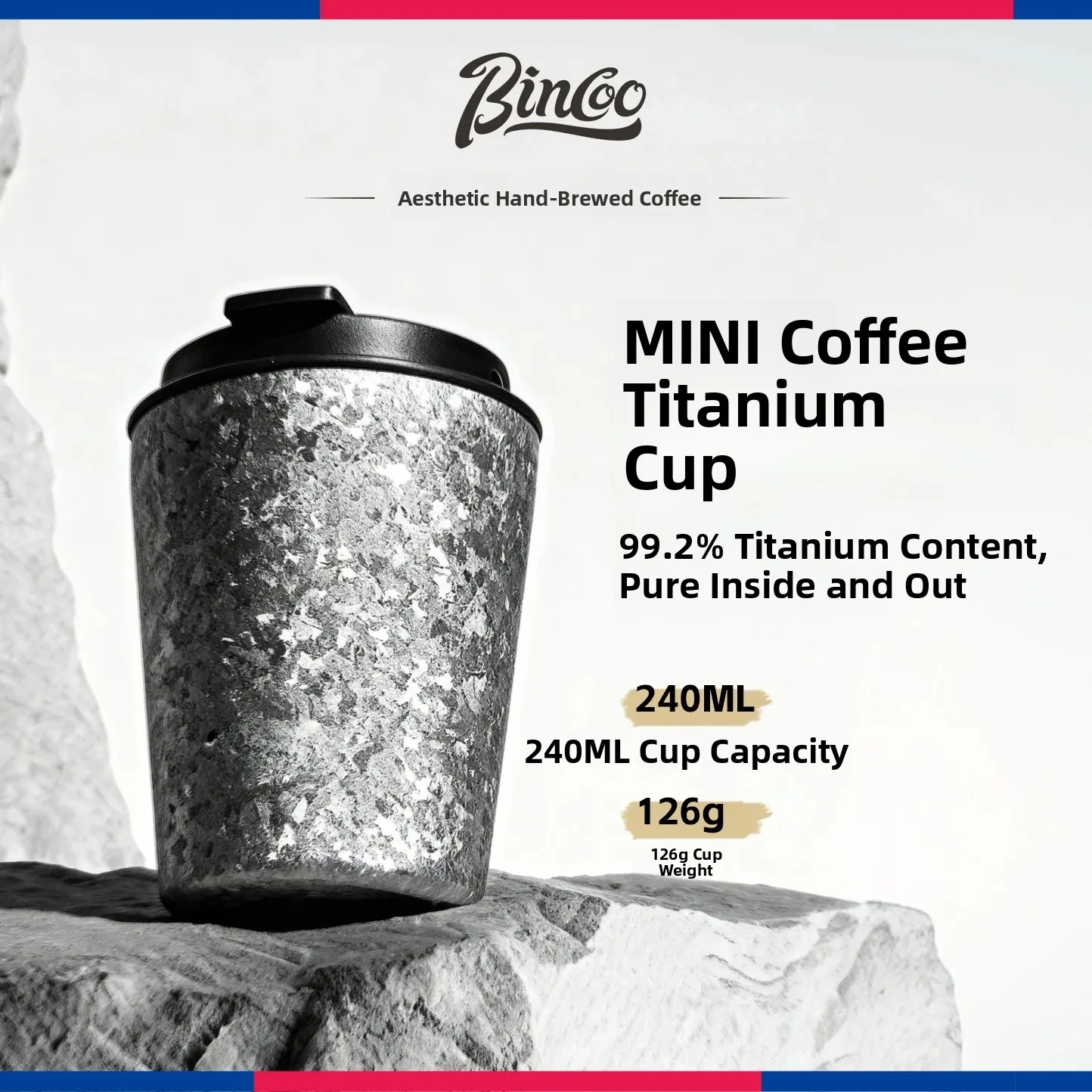 Pure Titanium Coffee Cup Insulated Travel Mug Double Layered Compact Water Cup for Men And Women Retro Style Texture Pattern