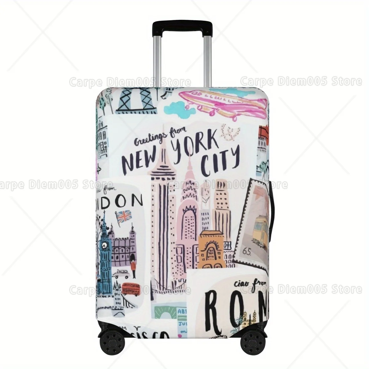 

1pc New York City-Themed Travel Suitcase Cover, Durable Elastic Polyester Double-Sided Printing with Iconic Landmarks, Washable