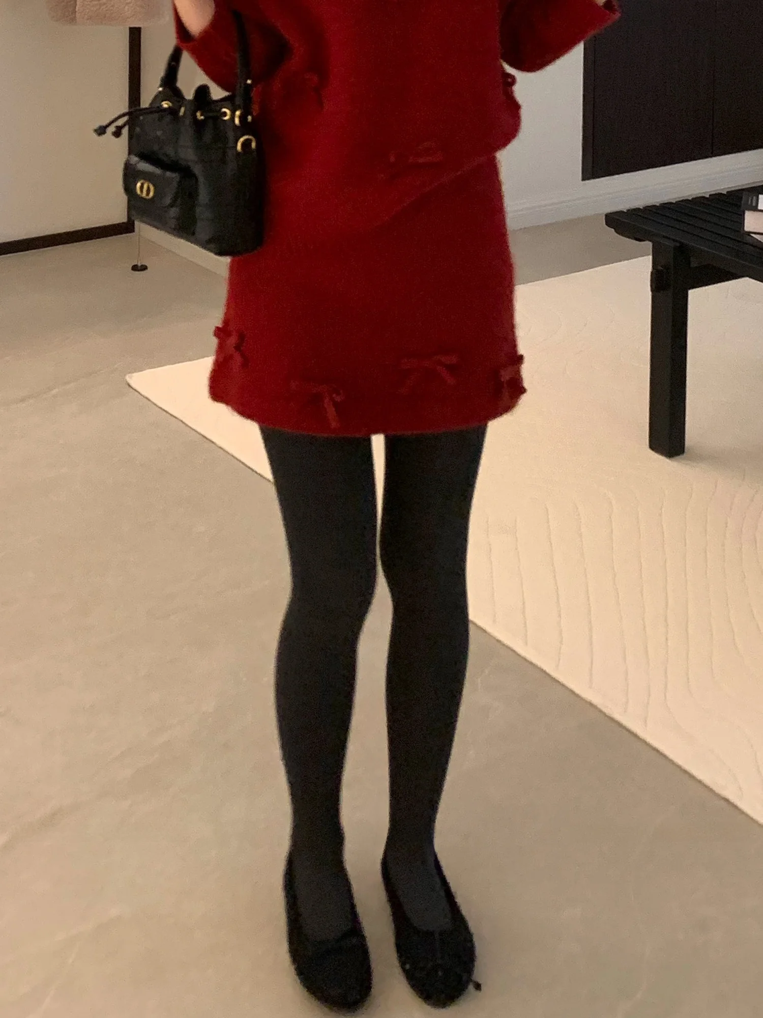 

Red Wine Colored Knitted Loose f Skirt with Knot Casual Sle mid Waist A-Line Skirt for Women Winter Season