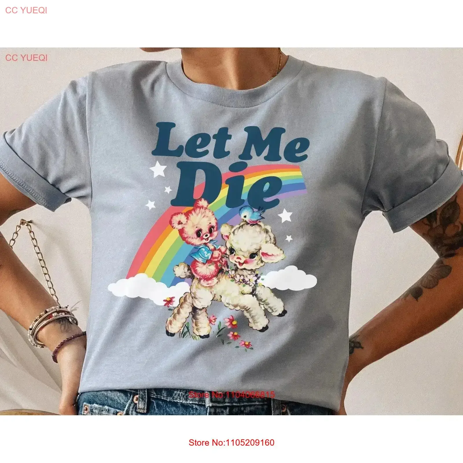 Let Me Die تي شيرت لطيف ريترو ستايل قوس قزح خمر العصرية خمر غسلها أنيق الرسم تنوعا أوم عادية