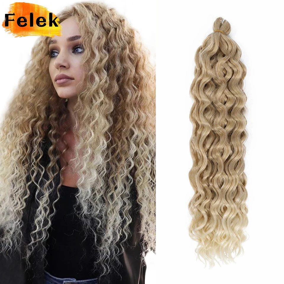 Extensión de cabello trenzado con ondas de océano rosa ombré de 24 pulgadas, trenzas de ganchillo rizadas sintéticas, pelo trenzado con ondas de agua para mujer, estilo Hawaiano
