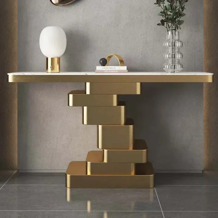 Home Use Modern Console Accent Table With Metal Legs Luxury Gold Stainless Steel Entrance Table Entryway Table