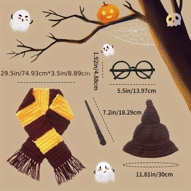 97BE Infant Photography Outfit Wizard Costume Hat Accessories Set Posing Props Baby Witch Costume Newborn Clothes Shower Gift