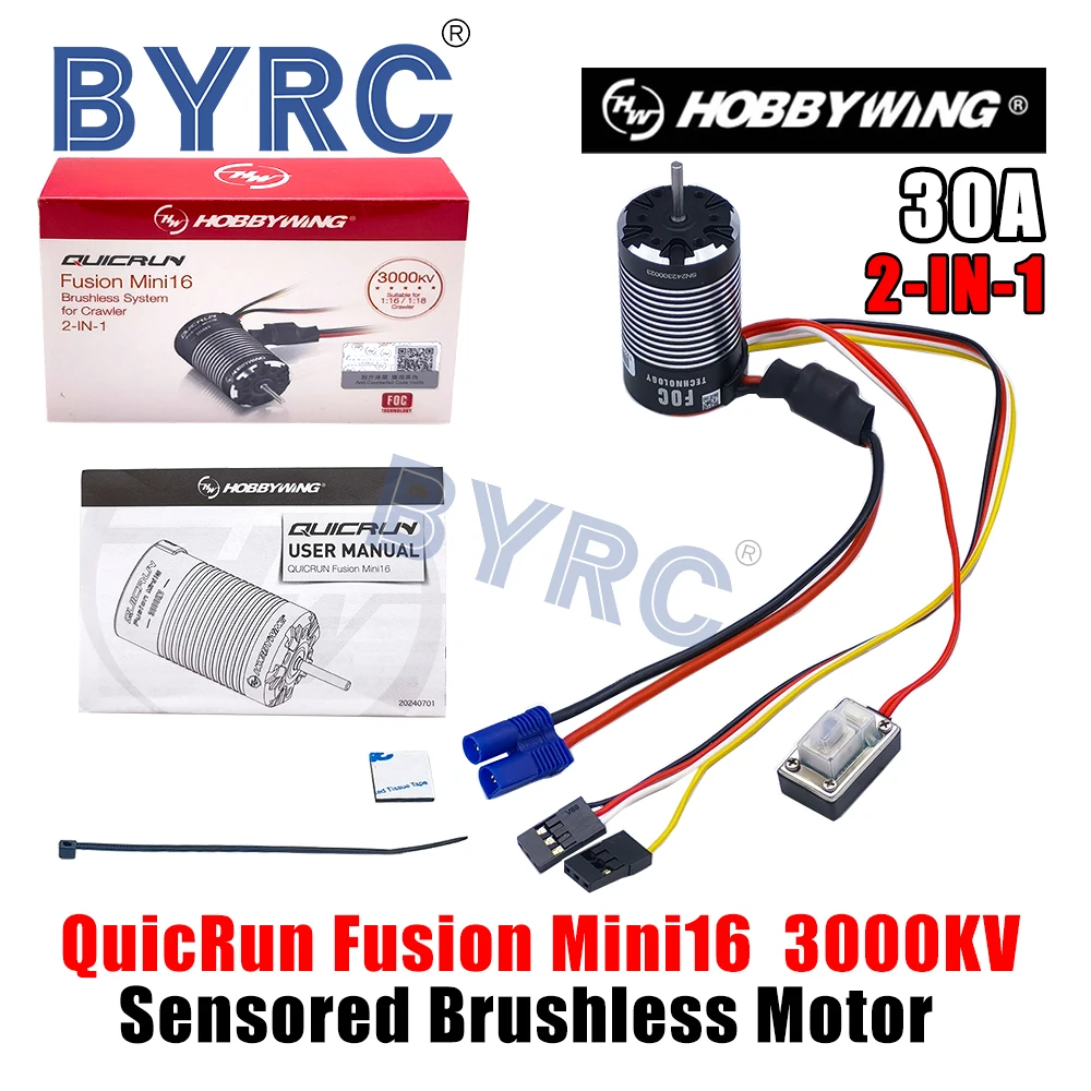 Hobbywing QuicRun Fusion Mini16 30A 3000KV Brushless Sensored Waterproof Motor ESC 2-IN-1 FOC for 1/16 1/18 RC Car Crawler