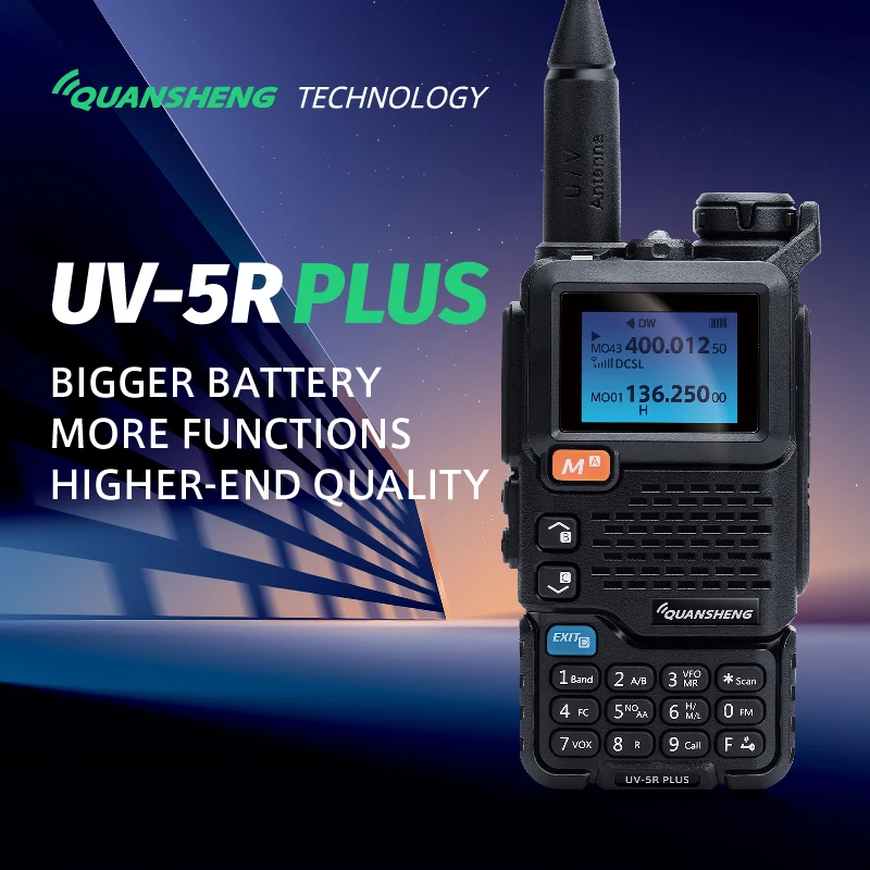 Quansheng-UV 5R Plus Portable Walkie Talkie, Two Way Radio Commutator, VHF Station, K5 Receiver, Ham Wireless Set, Long Range