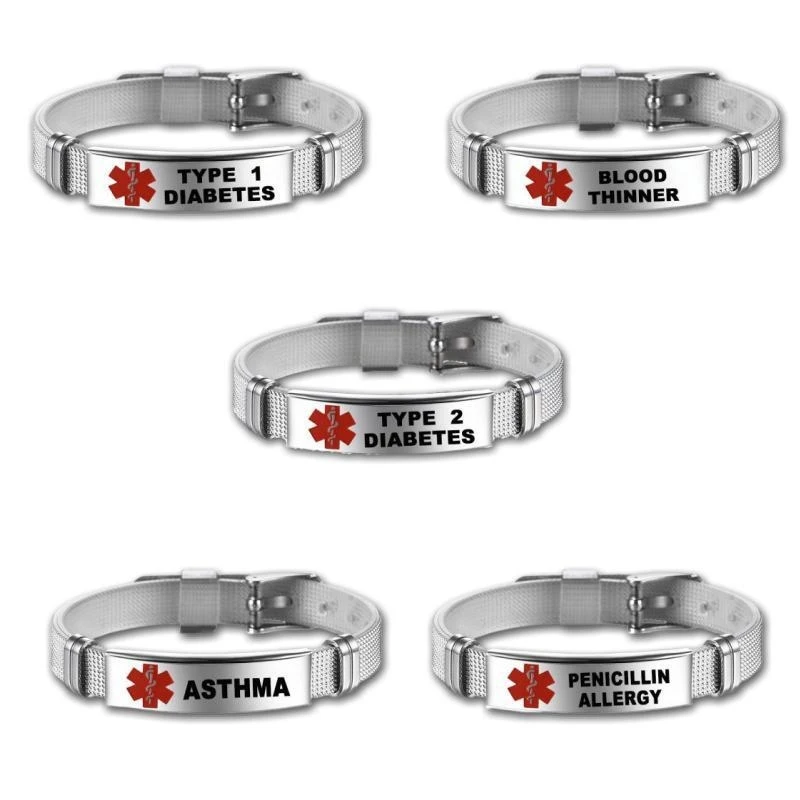 Pacemaker Adjustable Stainless Steel Medical Alert ID Bracelet for Type 1  Diabetes Men Women ICE Emergency Jewelry