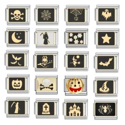 2025 Women Fashions Halloween Dark Gothic Elastic Italian Charm Links Fit 9mm Stainless Steel Modular Bracelet Making Jewelry