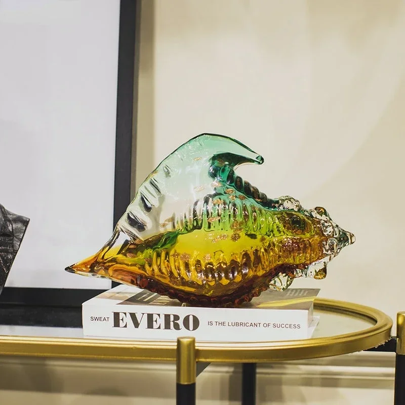 Transparent Glass Conch Colorful Shell Statue Modern Design Sculpture Crafts Aesthetic Decoration Ornaments Decorative Figurines