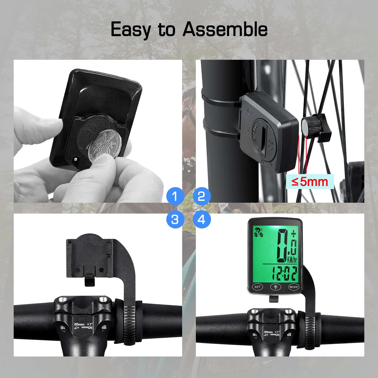 LIXADA 방수 자전거 컴퓨터(LED 백라이트 포함) 자전거 속도계 주행 거리계 칼로리 카운터 및 자전거용 온도 디스플레이