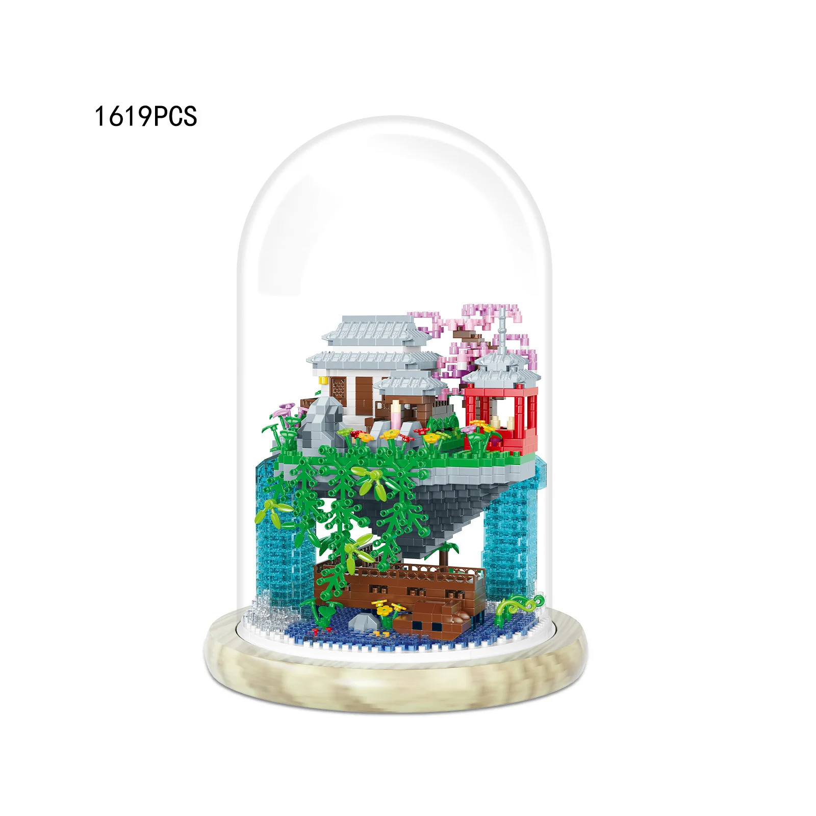 Chinese Wonderland Micro Diamond Block China Peach Blossom Pool Nanobrick Architecture Building Brick Toys Collection With Light