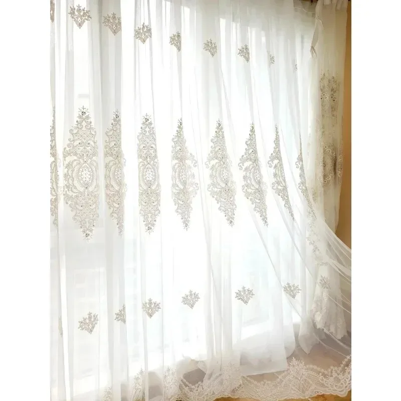

Light Luxury Imported Embroidery Curtains for Living Dining Room Bedroom European High-end Villa Customized White Tulle Decor