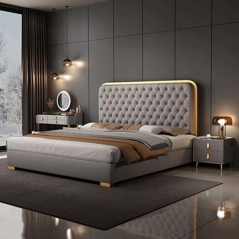Modern Luxury Wood Box Bedroom Furniture Soft Up-holstered Beds king Size Double Bed Frame Wooden Box Set Design Girl Latest