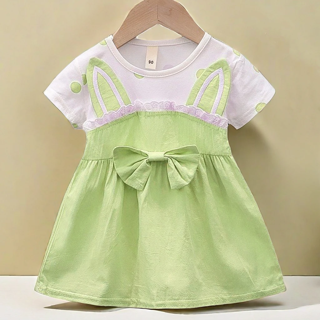 Vestido de dibujos animados para niña pequeña, disfraz de princesa con Orejas de conejo, ropa de cumpleaños con lazo, A1024