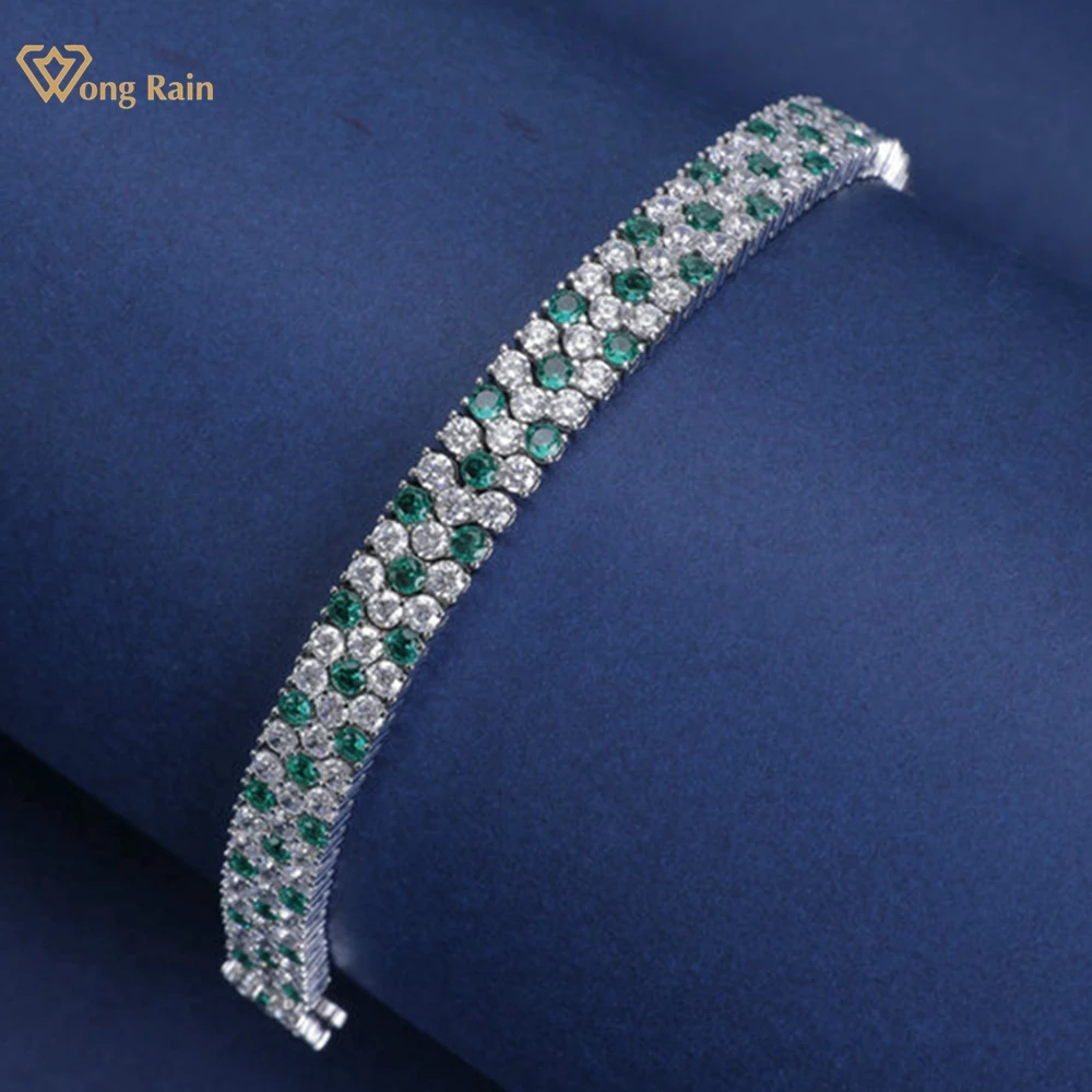 

Wong Rain 100% 925 Sterling Silver Sparkling Emerald High Carbon Diamond Gemstone Bracelets Bangle Fine Jewelry Anniversary Gift