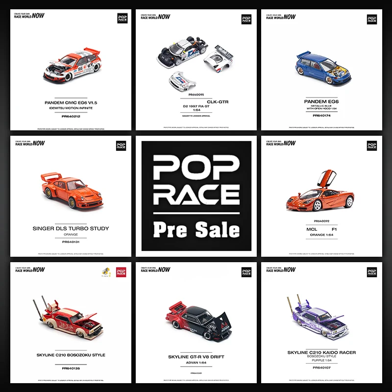 PreSale POP Race 1:64 CLK GTR KPGC10 Singer R32 R33 CIVIC EG6 RX7 Chrome Diecast Car Model Collection Miniature Toys