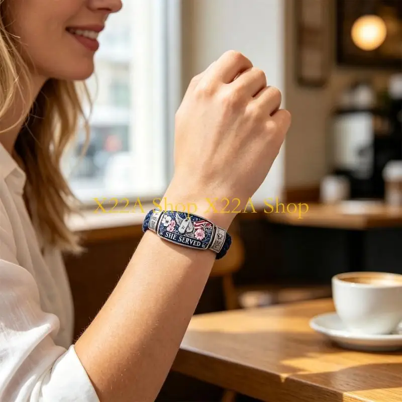 Unique Alloy Detail Bracelet Wrist Bangle With Braided Cord for Quiet Reflection
