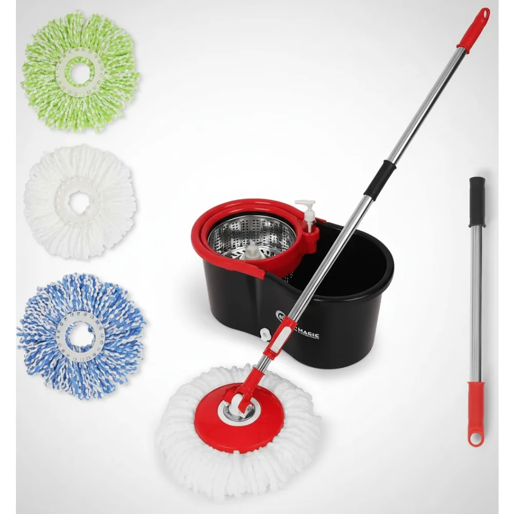 

360° Spin Mop and Bucket Set with Wringer – 3 Washable Microfiber Heads for All Floor Types, Easy Home Cleaning