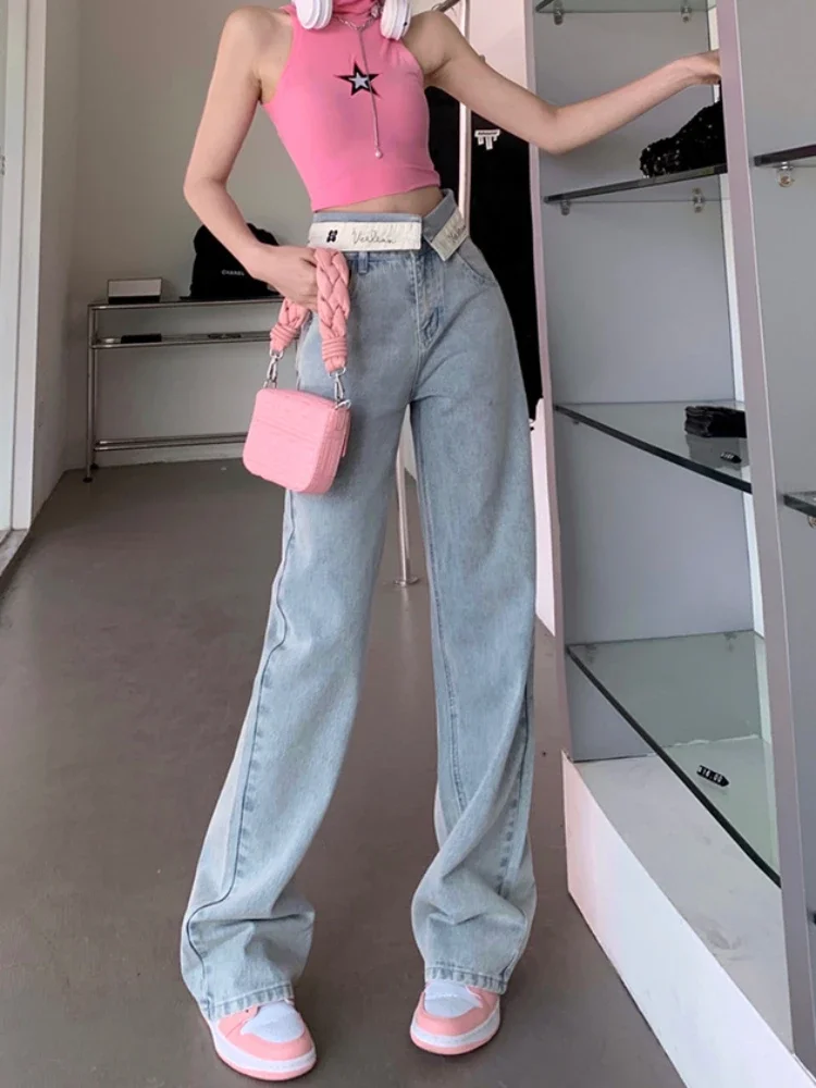 Wide Leg Jeans Women Full Length Loose Harajuku Hotsweet High Waist Streetwear Japanese Style All-match Fashion Asymmetrical