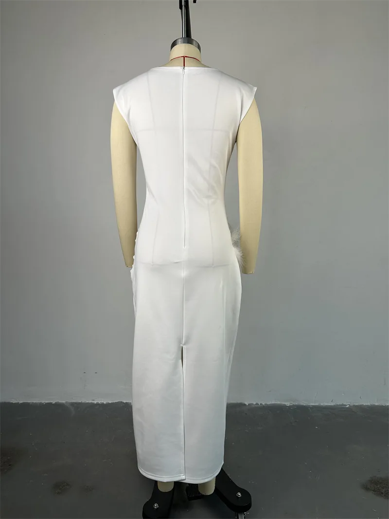 2025년 봄 신상 유럽 및 미국 여성 의류 반팔 플리츠 프린지 슬림핏 미디 드레스